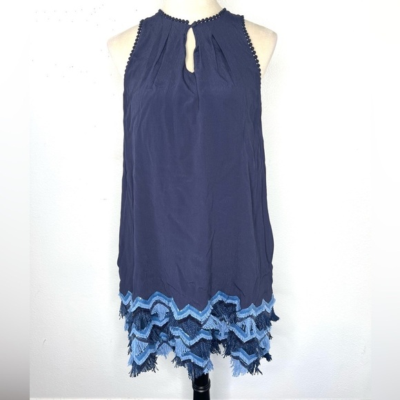 ANTHROPOLOGIE Maeve Festivity Swing Dress Navy Mini Shift Sleeveless Size 6 - Picture 3 of 11
